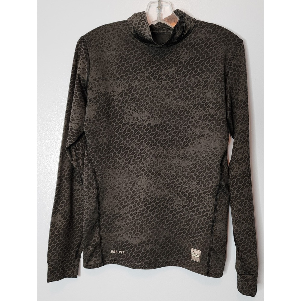 Nike Pro Combat Dri-Fit Compression Mock Neck Black Long Sleeve Top Kids Large‎